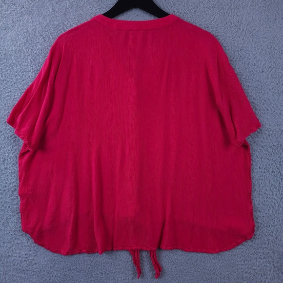 Chicos Shirt Womens 3 US XL Pink Tie Hem Button Up Dolman Sleeve Crinkle Top - Picture 2 of 9